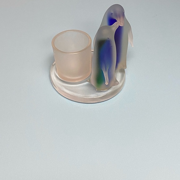Partylite purple and green frosted Glass Candle Holder Penguins Shaped - Picture 10 of 13